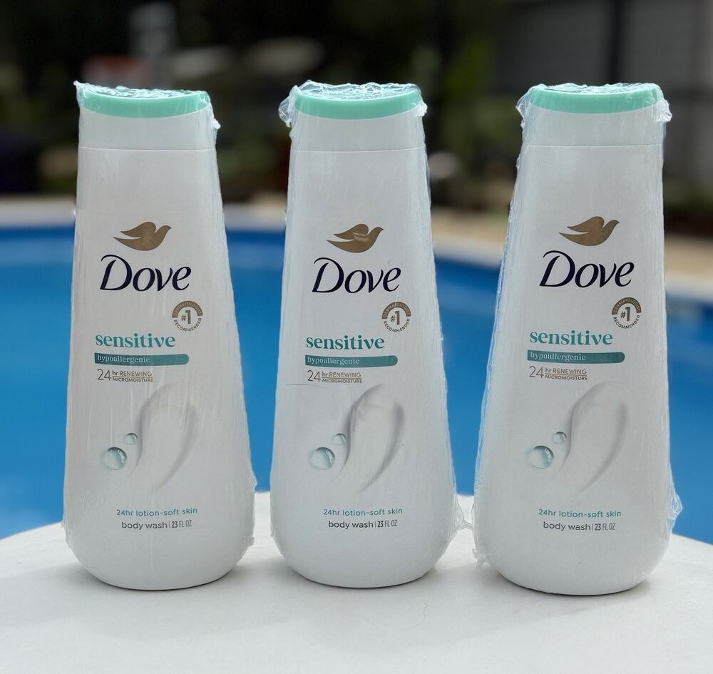 (3) Dove Sensitive Skin Body Wash Micro Moisture Hypoallergenic 23 fl. oz each